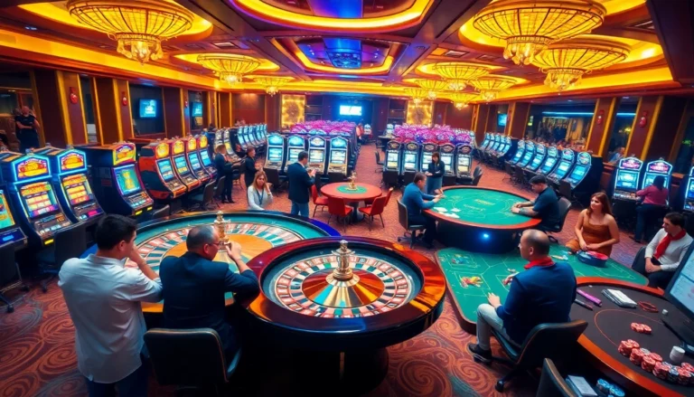 Experience the thrill of gambling at f8bet.net.in with vibrant poker tables, colorful slot machines, and dynamic roulette gameplay.